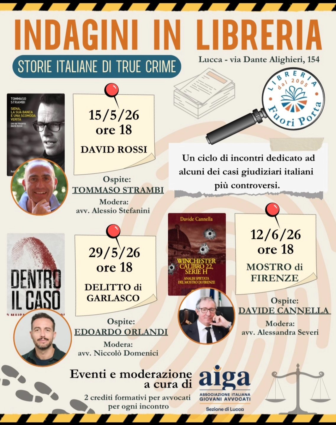 Locandina Indagini in Libreria 2026 AIGA Lucca